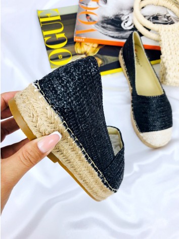 Dámské slaměné černé espadrilky