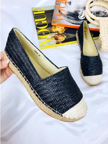 Dámské slaměné černé espadrilky