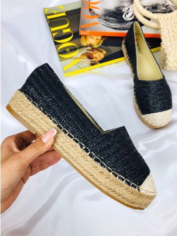 Dámské slaměné černé espadrilky