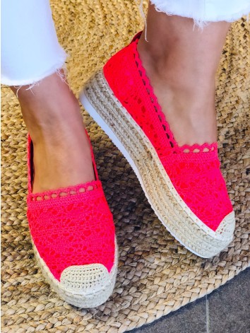 Dámské růžové háčkované espadrilky