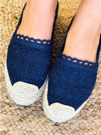 Dámské modré háčkované espadrilky