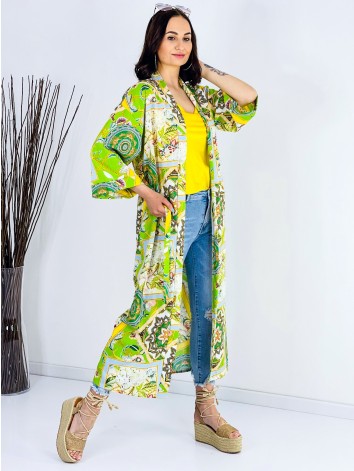 Dlouhé saténové zelené kimono