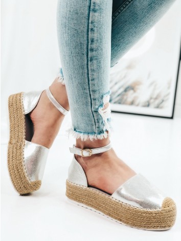 Dámské stříbrné espadrilky na platformě