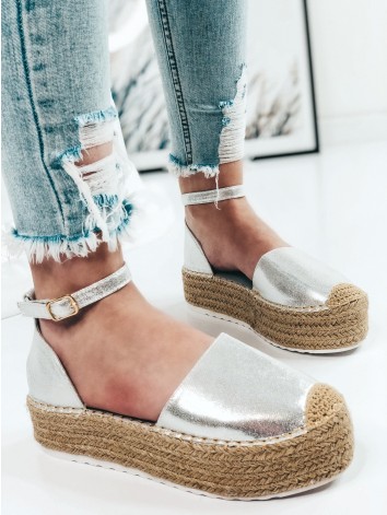 Dámské stříbrné espadrilky na platformě