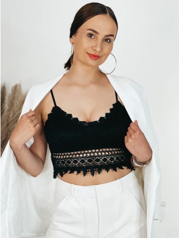 Černý dámský krajkový crop top