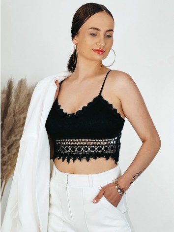 Černý dámský krajkový crop top