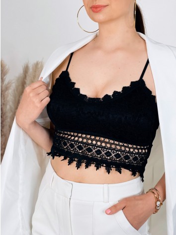 Černý dámský krajkový crop top