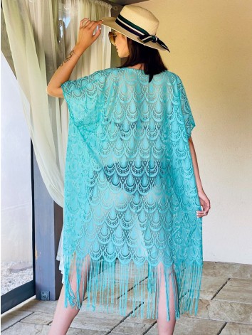 Dámské oversize kimono s vázáním v pase - zelené