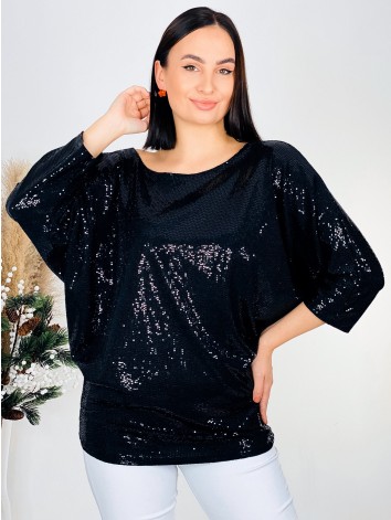 Dámský flitrovaný elegantní oversize TOP - černý