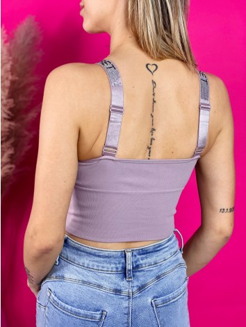 Dámský starorůžový crop-top s kamínky LOVE SECRET